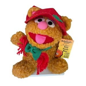1987 McDonald's Jim Henson Baby Fozzie Bear Plush Toy Red Hat Green Scarf